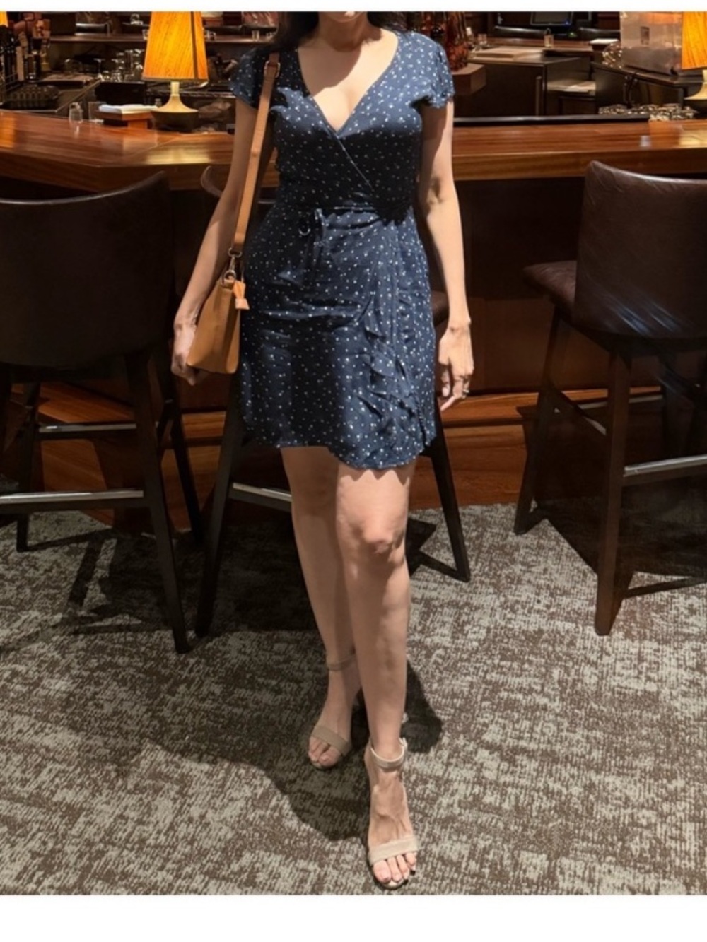 Navy Floral Wrap Dress Women's Short Sleeve brandy Melville with roses